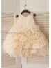 Champagne Pleated Organza Ruffled Knee Length Flower Girl Dress